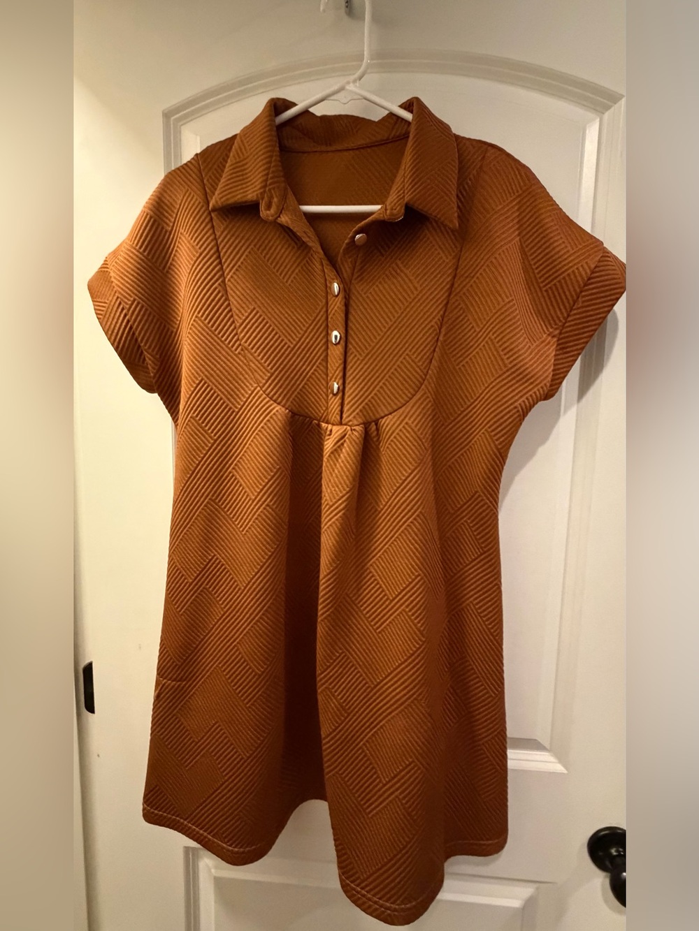 SHEIN Rust Textured Short-Sleeve Polo Tunic